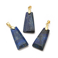 Lapis Lazuli Lapis naturelles teints pendentifs lazuli, charmes trapézoïdaux à facettes, avec placage à crémaillère en laiton doré, sans cadmium et sans plomb, 25~26x12.5~13x3.5~4mm, Trou: 5x4mm
