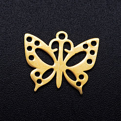 Oro 201 colgantes de acero inoxidable, mariposa, dorado, 13x16x1 mm, agujero: 1.2 mm