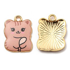 Rosy Brown Printed Alloy Pendants, Golden, Cadmium Free & Nickel Free & Lead Free, Cat Shape Charms, Rosy Brown, 22x17x3mm, Hole: 2mm
