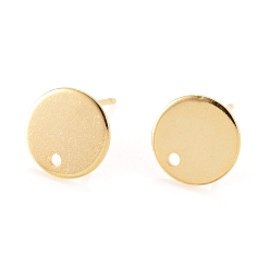 Real 24K Gold Plated Flat Plate 201 Stainless Steel Stud Earring Findings, with 304 Stainless Steel Pin, Flat Round, Real 24K Gold Plated, 10x0.8mm, Hole: 1.5mm, Pin: 0.8mm