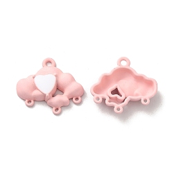 Pink Alloy Chandelier Component Links, Spray Painted, Lead Free & Cadmium Free, Cloud with Heart, Pink, 19x21x4.5mm, Hole: 1.8mm