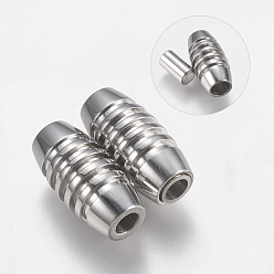 Stainless Steel Color 304 Stainless Steel Magnetic Clasps with Glue-in Ends, Oval, Stainless Steel Color, 16x8mm, Hole: 3mm
