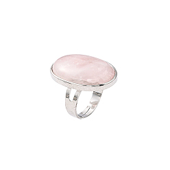 Rose Quartz Gemstone Rings, Rose Quartz, with Platinum Brass Findings, Oval, Adjustable, Pink, 18mm