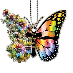 Flower Acrylic Butterfly Pendant Decorations, for Interior Car Mirror Hanging Decorations, Flower, 80x66mm
