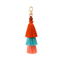 Orange Red Cotton Tassels Pendant Decorations, with Alloy Findings, Orange Red, 14.8x4.5cm