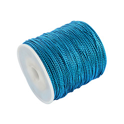 Dodger Blue 1mm Jewelry Braided Thread Metallic Threads, Polyester Threads, Dodger Blue, 1mm, about 109.36 yards(100m)/roll