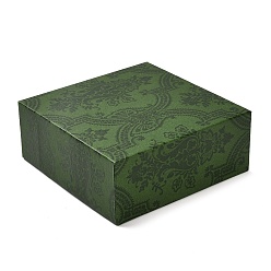Olive Drab Square Flower Print Cardboard Bracelet Box, Jewelry Storage Case with Velvet Sponge Inside, for Bracelet, Olive Drab, 9.1x9.1x3.65cm