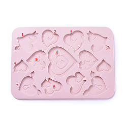 Pink Heart Shape Food Grade Silicone Molds, Baking Molds, for Chocolate, Candy, Biscuits Molds, Pink, 234x166x7.5mm