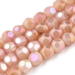 Saddle Brown Opaque Frosted Glass Beads Strands, AB Color Plated, Faceted, Round, Saddle Brown, 6.5x6mm, Hole: 1.5mm, about 70pcs/strand, 16.38 inch(41.6cm)