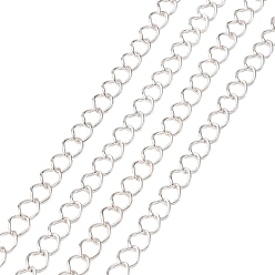 Silver Iron Side Twisted Chains, Unwelded, with Spool, Diamond, Silver, 9x7x1.5mm
