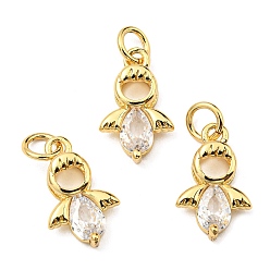 Real 18K Gold Plated Brass with Cubic Zirconia Pendants, Long-Lasting Plated, Lead Free & Cadmium Free, Angel Charm, Real 18K Gold Plated, 14x9x3.5mm, Hole: 3mm