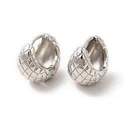 Platinum Rack Plating Brass Chubby Hoop Earrings for Women, Long-Lasting Plated, Cadmium Free & Lead Free, Half Round with Tartan Pattern, Platinum, 19.5x20x14.5mm, Pin: 1mm