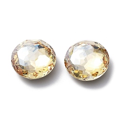 Golden Shadow Glass Rhinestone Cabochons, Flat Back & Back Plated, Faceted, Half Round, Golden Shadow, 10mm