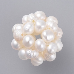 White Natural Cultured Freshwater Pearl Pendants, Grade A, Round, Old Lace, 19mm, Hole: 5mm