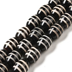 Striped Pattern Tibetan Style dZi Beads Strands, Natural & Dyed Agate Beads, Rice, Black, Stripe Pattern, 13~14x9.5~10mm, Hole: 1.4mm, about 25pcs/strand, 13.58 inch(34.5cm)