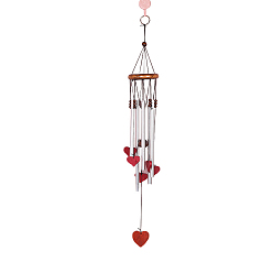 Красный Колокольчики из алюминиевой трубы, подвесные украшения из бука, сердце, красные, 600 мм