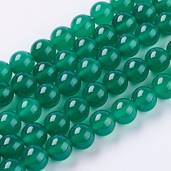 Green Natural Agate Beads Strands, Green Onyx, Dyed, Round, Green, 8mm, Hole: 1mm