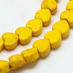 Jaune Teints turquoise synthétique coeur perles brin, jaune, 5x6x3mm, Trou: 1mm, Environ 79 pcs/chapelet, 15.7 pouce