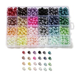 Color mezclado 552~600 piezas 24 perlas de vidrio de colores, rondo, color mezclado, 8x7.5 mm, agujero: 1.4~1.6 mm, 23~25 piezas / color