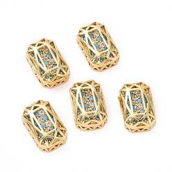 Dark Turquoise Eco-friendly Brass Micro Pave Cubic Zirconia Multi-strand Links, Rack Plating, Cadmium Free & Lead Free, Rectangle Octagon, Golden, Dark Turquoise, 14x10x5mm, Hole: 1.4mm