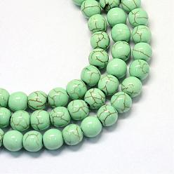Medium Aquamarine Synthetic Turquoise Beads Strands, Round, Dyed, Medium Aquamarine, 4.5~5x4~4.5mm, Hole: 1mm, about 92pcs/strand, 15.7 inch