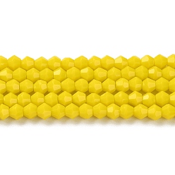 Yellow Opaque Solid Color Imitation Jade Glass Beads Strands, Faceted, Bicone, Yellow, 4x4mm, Hole: 0.8mm, about 87~98pcs/strand, 12.76~14.61 inch(32.4~37.1cm)