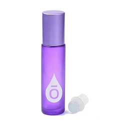 Purple Glass Color Essential Oil Empty Perfume Bottles, with PP Plastic Caps and Roller Ball, Column, Frosted, Purple, 2x8.5cm, Capacity: 10ml(0.34fl. oz)