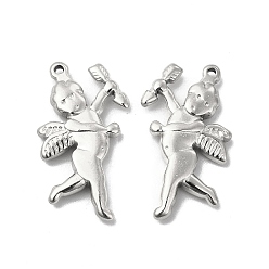 Stainless Steel Color 304 Stainless Steel Pendants, Cupid Charm, Stainless Steel Color, 29x17x4mm, Hole: 1.2mm