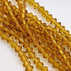 Verge D'or Perles de verre de toupie brins, facette, verge d'or, 4x4mm, Trou: 1mm, Environ 92~96 pcs/chapelet, 13.78~14.37 pouce