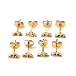 Mixed Color Rhinestone Whale Tail Shape Stud Earrings with 316 Surgical Stainless Steel Pins, Gold Plated 304 Stainless Steel Jewelry for Women, Mixed Color, 5.5x7.5mm, Pin: 0.8mm