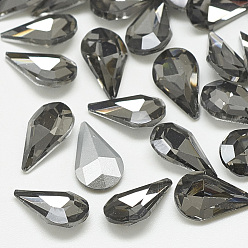 Diamant Noir Pointé cabochons en strass de verre, dos plaqué, facette, larme, diamant noir, 10x6x3mm