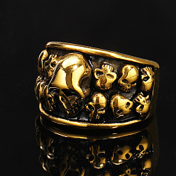 Античное Золото Кольца из титановой стали, череп, античное золото , размер США 9 (18.9 мм)