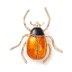 Naranja Pin de esmalte de escarabajo, exquisito broche de aleación de insectos para mujer niña, dorado, naranja, 39x36.5x7 mm, pin: 0.7 mm