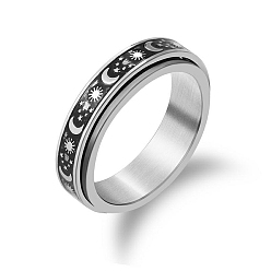 Солнце Вращающееся кольцо из титановой стали, Кольцо-спиннер для снятия беспокойства и стресса, платина, рисунок солнца, размер США 9 (18.9 мм)