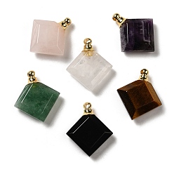 Mixed Stone Natural Mixed Gemstone Perfume Bottle Pendants, Faceted Rhombus Charms with Golden Tone 304 Stainless Steel Findings, 31x27~27.5x8.5~10mm, Hole: 2mm