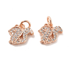 Rose Gold Squirrel Brass Micro Pave Clear Cubic Zirconia Charms, with Jump Ring, Cadmium Free & Lead Free, Rose Gold, 11x12x2mm, Hole: 3mm