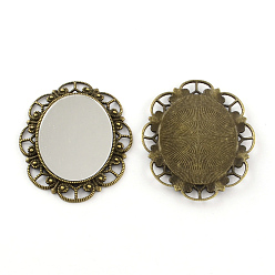 Античная Бронза Литые овальное зеркало большие кулоны, без свинца, без никеля и без кадмия, античная бронза, 56x46x2.5 мм