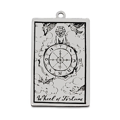 Stainless Steel Color 201 Stainless Steel Pendants, Laser Engraved Pattern, Tarot Card Pendants, The Wheel of Fortune X, 40x24x1mm, Hole: 2mm