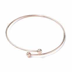 Or Rose Placage ionique (ip) réglable 304 fabrication de bracelets de manchette en fil d'acier inoxydable, avec boule inamovible, or rose, diamètre intérieur: 2-3/4 pouce (7.1 cm)