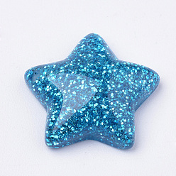 Deep Sky Blue Resin Cabochons, with Glitter Powder, Star, Deep Sky Blue, 16x17x5mm