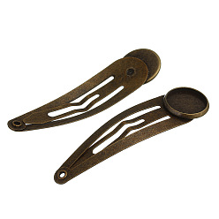 Antique Bronze Hair Accessories Iron Snap Hair Clip Findings, Antique Bronze, Tray: 12mm, 10pcs/bag