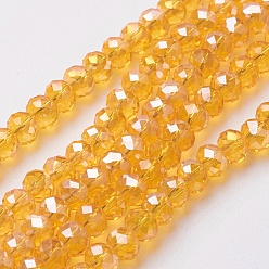 Orange Electroplate Glass Beads Strands, Full Rainbow Plated, Faceted, Rondelle, Orange, 4~4.5x3mm, Hole: 0.5mm, about 130~135pcs/strand, 15.5~16 inch(39~40cm)