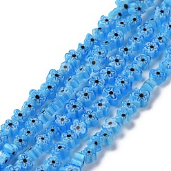 Bleu Main millefiori perles de verre brins, fleur, bleu, 3.7~5.6x2.6mm, Trou: 1mm, Environ 88~110 pcs/chapelet, 15.75'' (40 cm)