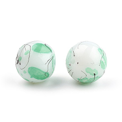 Vert Mer Moyen Ébauches et perles de perles de verre peintes, ronde, vert de mer moyen, 6mm, Trou: 1mm, Environ 130 pcs/chapelet, 31.4 pouce