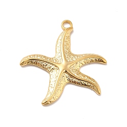 Real 18K Gold Plated Ion Plating(IP) 304 Stainless Steel Pendants, Starfish Charms, Real 18K Gold Plated, 37x35x3mm, Hole: 3mm