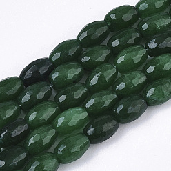 Sea Green Natural White Jade Beads Strands, Dyed, Faceted, Rice, Sea Green, 10x6~7mm, Hole: 1mm, about 44pcs/strand, 16.34 inch(41.5cm)