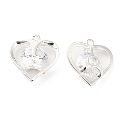 Серебро Стеклянные подвески, с латунной найти, сердце прелести, серебряные, 15x14.5x5.5 мм, отверстие : 1 мм
