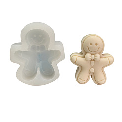 White Christmas Theme Gingerbread Man DIY Silicone Candle Molds, for Scented Candle Making, White, 9.5x8x3cm