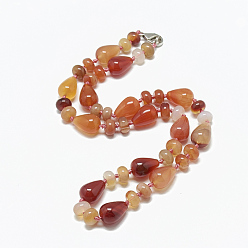 Carnelian Natural Carnelian Beaded Necklaces, with Alloy Lobster Clasps, Teardrop, 18.1 inch~18.5 inch(46~47cm)