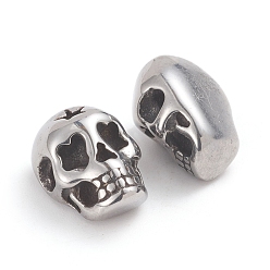Antique Silver Halloween 304 Stainless Steel Beads, Skull Head, Antique Silver, 13.2x10x8.5mm, Hole: 1.8mm
